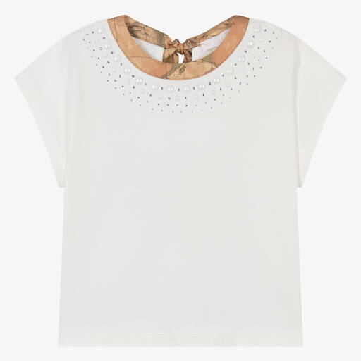 Alviero Martini-Teen Girls Ivory Embellished Geo T-Shirt | Childrensalon