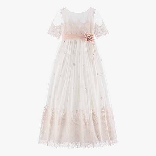 Amaya-Girls Ivory & Pink Tulle Dress | Childrensalon