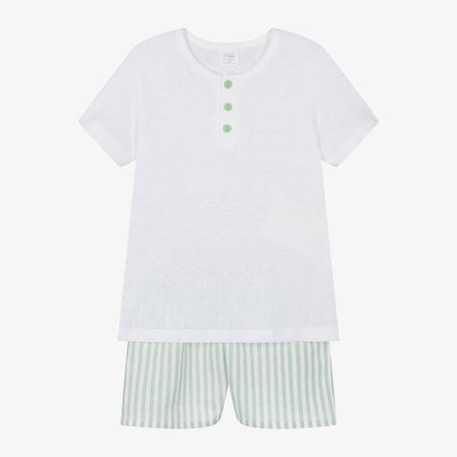 AMIKI Children-Boys White & Green Cotton Short Pyjamas | Childrensalon