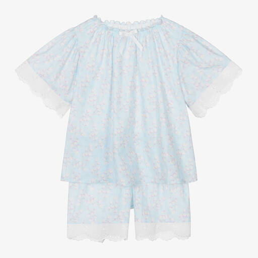 AMIKI Children-Girls Blue Cotton Floral Short Pyjamas | Childrensalon