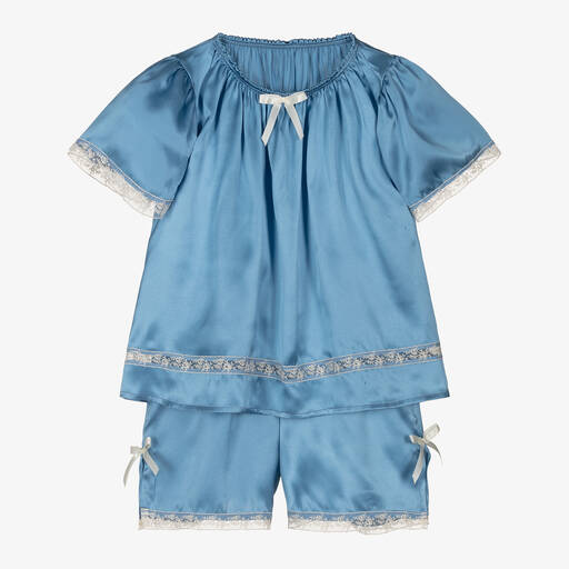 AMIKI Children-Girls Blue Silk Short Pyjamas | Childrensalon