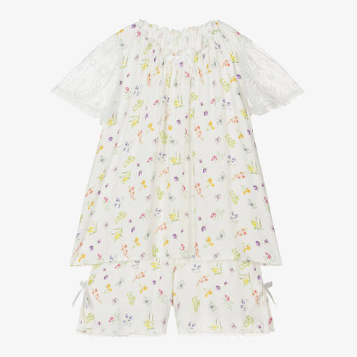 AMIKI Children-Girls Ivory Floral Viscose Pyjamas | Childrensalon