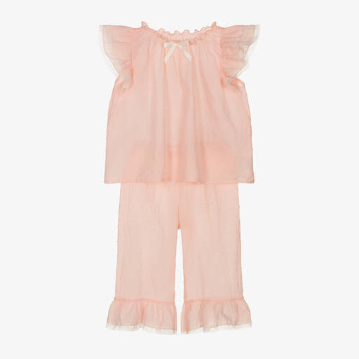 AMIKI Children-Розовые пижамы из хлопка плюмети для девочек | Childrensalon