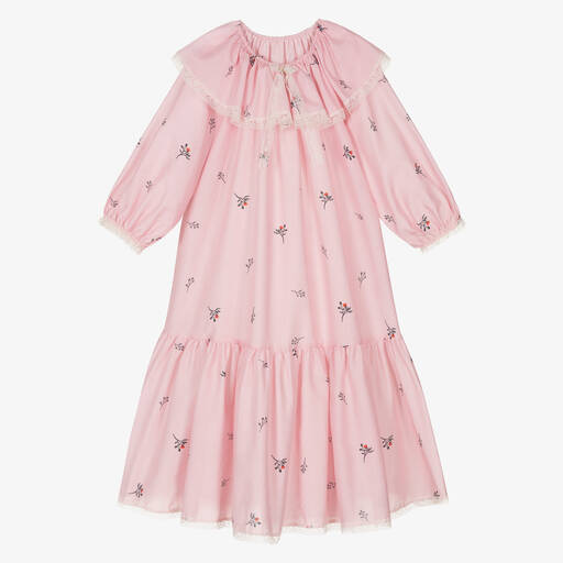 AMIKI Children-Розовая ночная рубашка из шелка с цветами | Childrensalon