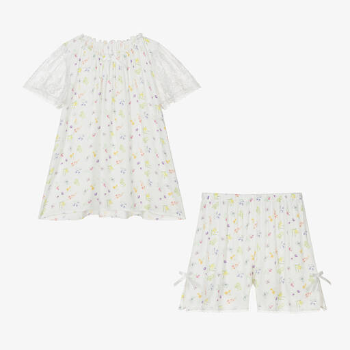 AMIKI Children-Teen Girls Ivory Floral Viscose Pyjamas | Childrensalon