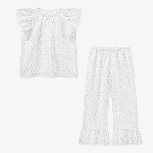 AMIKI Children-Teen Girls White Plumeti Cotton Pyjamas | Childrensalon