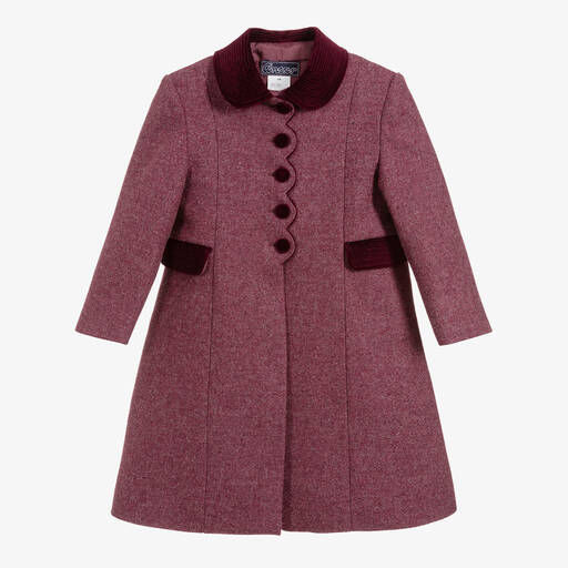 Ancar-Бордовое шерстяное пальто с бархатом для девочек | Childrensalon