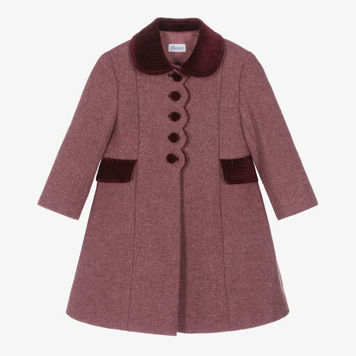 Ancar-Girls Burgundy Red Wool & Velvet Coat | Childrensalon