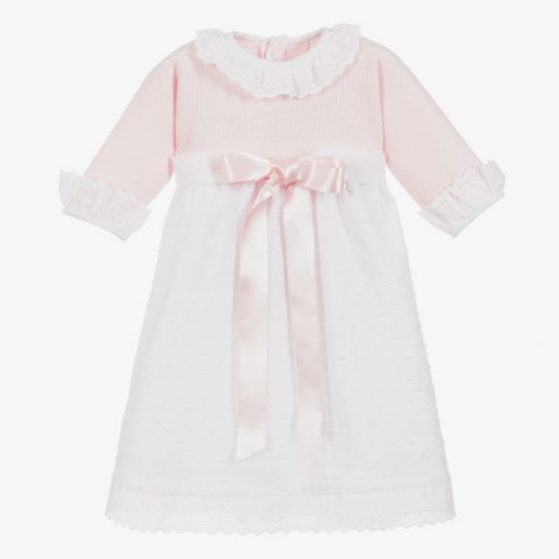Ancar- Pink & White Cotton Day Gown | Childrensalon
