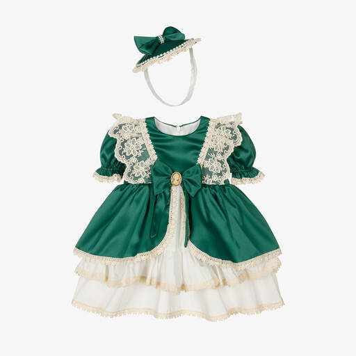 Andreeatex-Baby Girls Green Satin Dress Set | Childrensalon