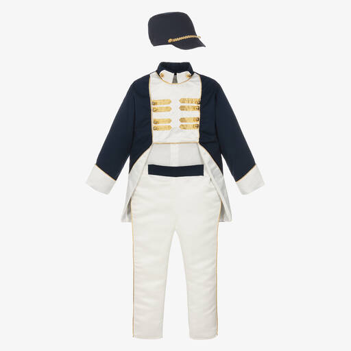 Andreeatex-Boys Navy Blue Cotton & Satin Suit | Childrensalon