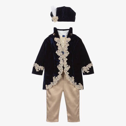 Andreeatex-Boys Navy Blue Velvet & Satin Suit | Childrensalon