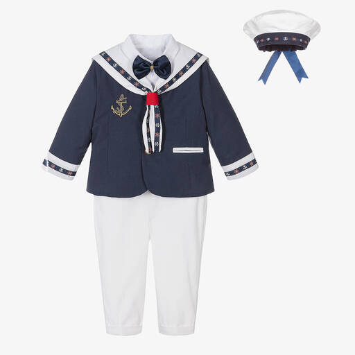 Andreeatex-Boys Navy Blue & White Sailor Suit  | Childrensalon