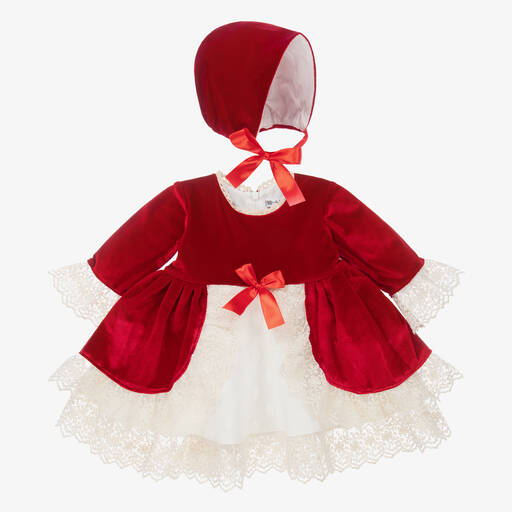 Andreeatex-Girls Red Velvet Dress & Hat Set | Childrensalon
