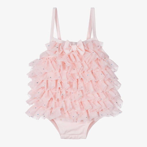 Angel's Face-Baby Girls Pale Pink Tulle Frill Swimsuit (UPF50+) | Childrensalon