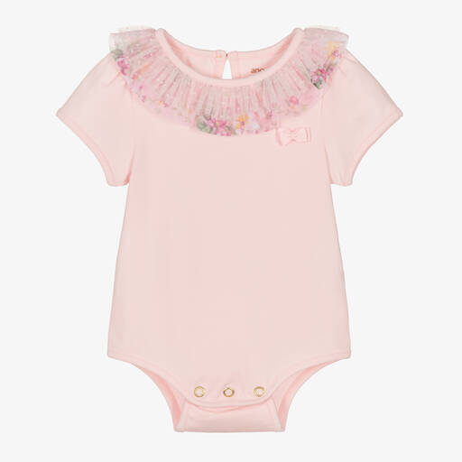 Angel's Face-Baby Girls Pink Cotton Frilled Bodysuit | Childrensalon
