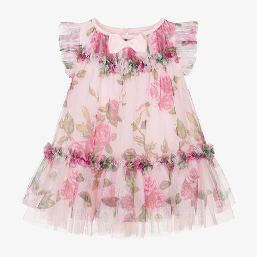 Angel's Face-Baby Girls Pink & Green Floral Tulle Dress | Childrensalon