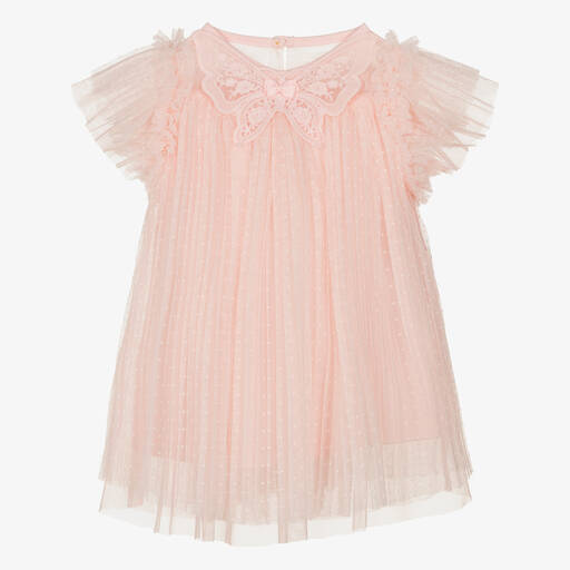 Angel's Face-Baby Girls Pink Pleated Tulle Dress | Childrensalon