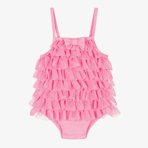 Angel's Face-Baby Girls Pink Tulle Frill Swimsuit (UPF50+) | Childrensalon