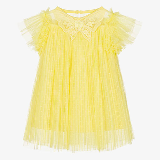 Angel's Face-Baby Girls Yellow Pleated Tulle Dress | Childrensalon