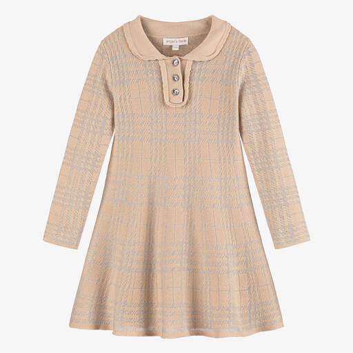 Angel's Face-Girls Beige Lurex Check Knitted Dress | Childrensalon