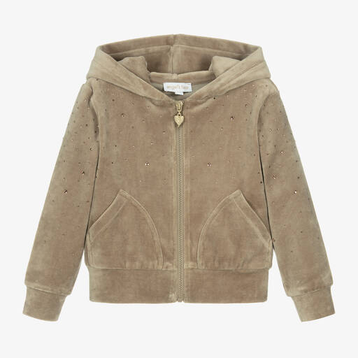 Angel's Face-Girls Beige Velour Diamanté Zip-Up Top | Childrensalon