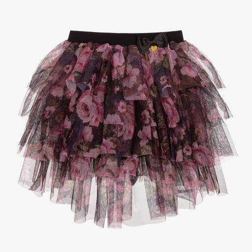 Angel's Face-Girls Black & Pink Rose Tulle Skirt | Childrensalon