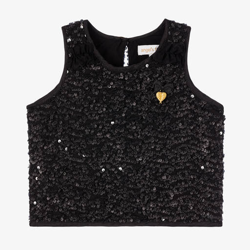 Angel's Face-Girls Black Sequinned Sleeveless Top | Childrensalon