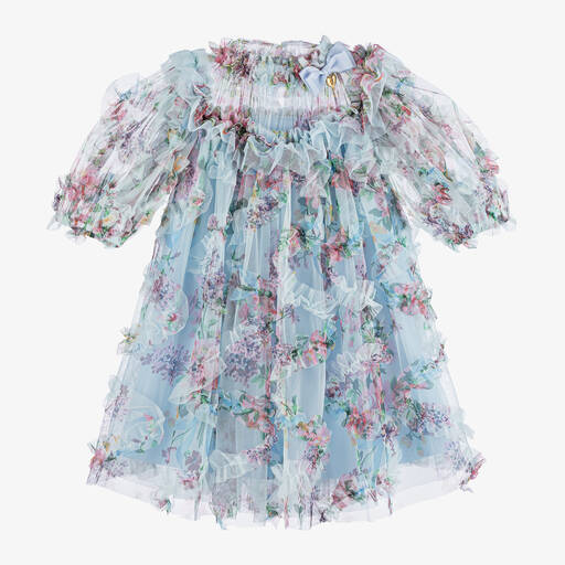 Angel's Face-Girls Blue Floral Print Tulle Dress | Childrensalon