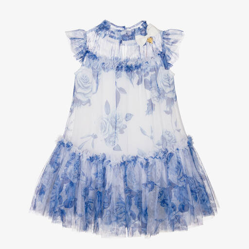 Angel's Face-Girls Blue Floral Tulle Dress | Childrensalon