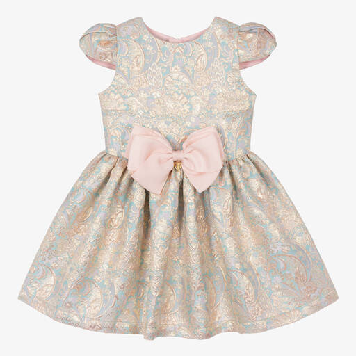 Angel's Face-Girls Gold & Blue Floral Jacquard Dress | Childrensalon