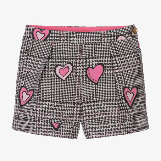 Angel's Face-Graue Shorts mit Karomuster und rosa Herzen für Mädchen | Childrensalon