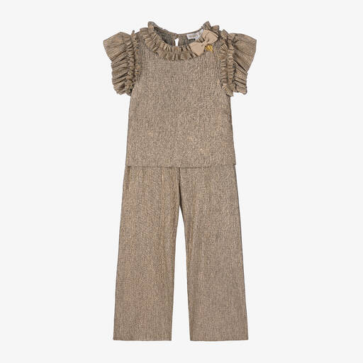 Angel's Face-Girls Metallic Gold Jersey Trouser Set | Childrensalon