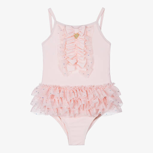 Angel's Face-Girls Pale Pink Frilled Swimsuit (UPF50+)  | Childrensalon