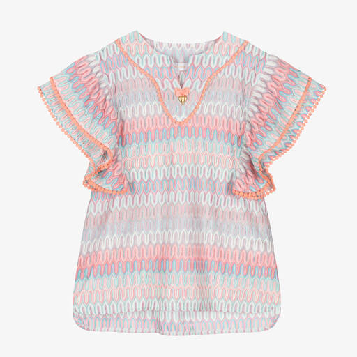 Angel's Face-Girls Pink & Blue Crochet Knit Kaftan | Childrensalon