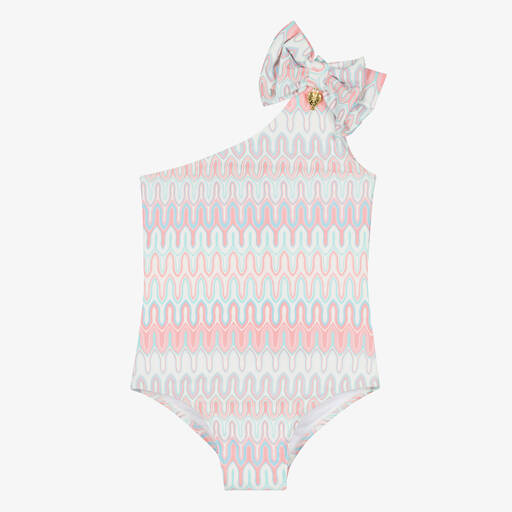 Angel's Face-Girls Pink & Blue Patterned Swimsuit (UPF50+) | Childrensalon