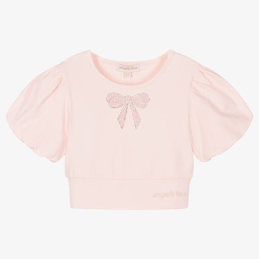 Angel's Face-Girls Pink Cotton Cropped T-Shirt | Childrensalon