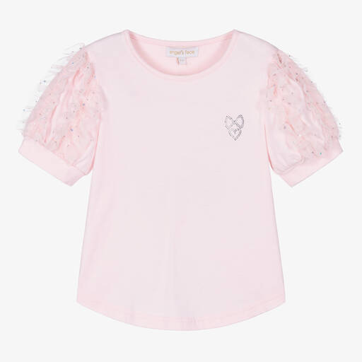 Angel's Face-Girls Pink Cotton & Tulle Frill T-Shirt | Childrensalon