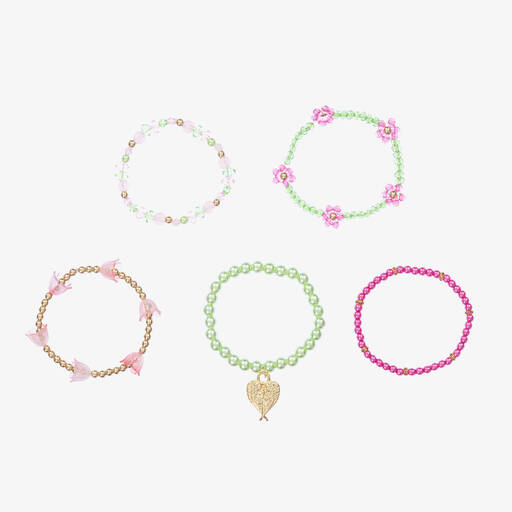 Angel's Face-Girls Pink & Green Bead Bracelets (5 Pack) | Childrensalon