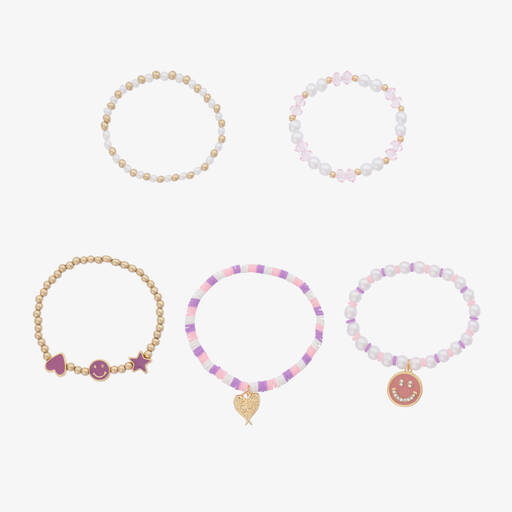 Angel's Face-Girls Pink & Purple Bead Bracelets (5 Pack) | Childrensalon