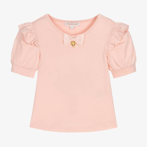 Angel's Face-Girls Pink Ruffle Cotton T-Shirt | Childrensalon