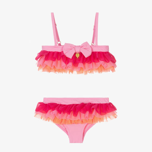 Angel's Face-Girls Pink Tulle-Ruffle Bikini (UPF50+) | Childrensalon