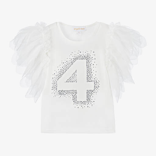 Angel's Face-Girls White Cotton 4th Birthday T-Shirt | Childrensalon