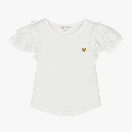Angel's Face-Girls White Lace Sleeve Top | Childrensalon