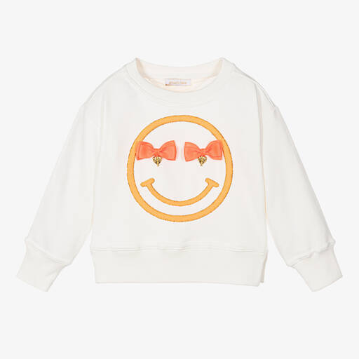 Angel's Face-Girls White & Neon Orange Smile Sweatshirt | Childrensalon