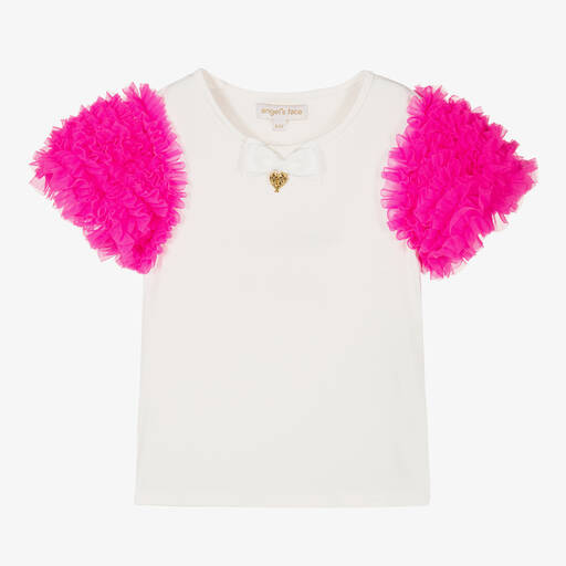 Angel's Face-Girls White & Neon Pink Tulle T-Shirt | Childrensalon