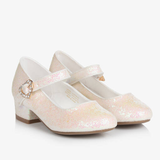 Angel's Face-Girls White & Pink Glitter Buckle Shoes | Childrensalon