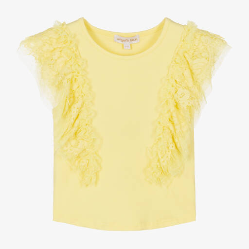 Angel's Face-Girls Yellow Lace & Tulle Sleeve T-Shirt | Childrensalon