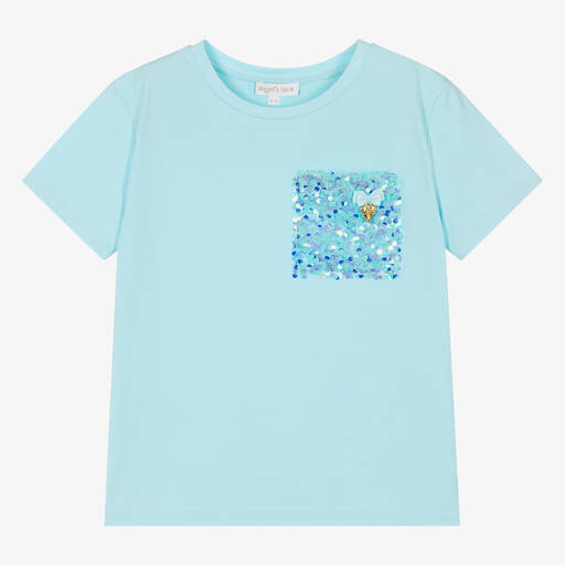 Angel's Face-Teen Girls Blue Cotton Sequin T-Shirt | Childrensalon