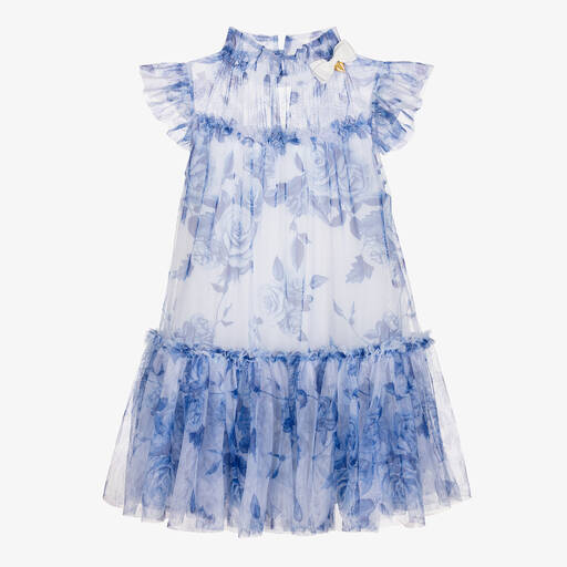 Angel's Face-Teen Girls Blue Floral Tulle Dress | Childrensalon